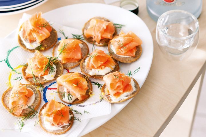 Cooking Fish Buckwheat blinis with smoked salmon and dill cream