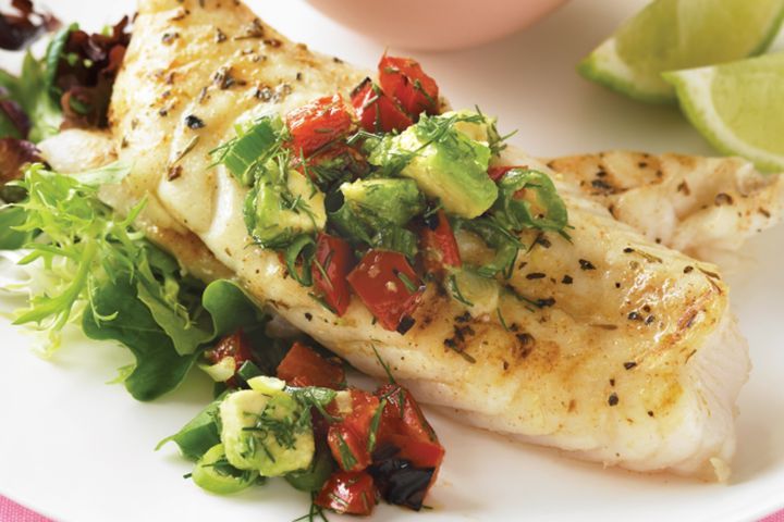 Cooking Fish Cajun fish with avocado and chargrilled capsicum salsa