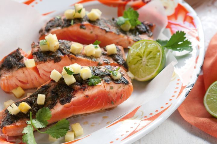 Cooking Fish Caribbean-spiced salmon with pineapple salsa