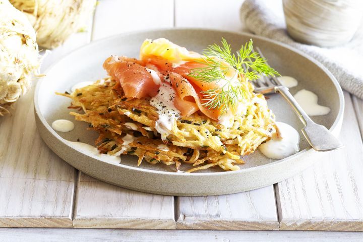 Cooking Fish Celeriac rosti with smoked salmon