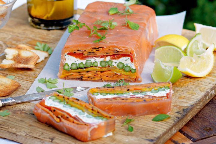 Cooking Fish Chargrilled vegetable terrine with smoked salmon