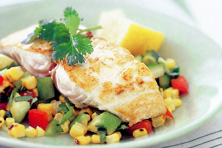 Cooking Fish Corn, capsicum and avocado salad