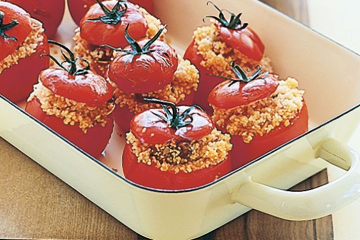 Cooking Fish Couscous-stuffed tomatoes with yoghurt and mint sauce
