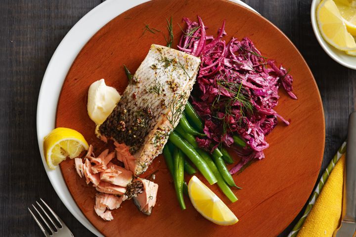 Cooking Fish Dill & mustard salmon with beetroot slaw