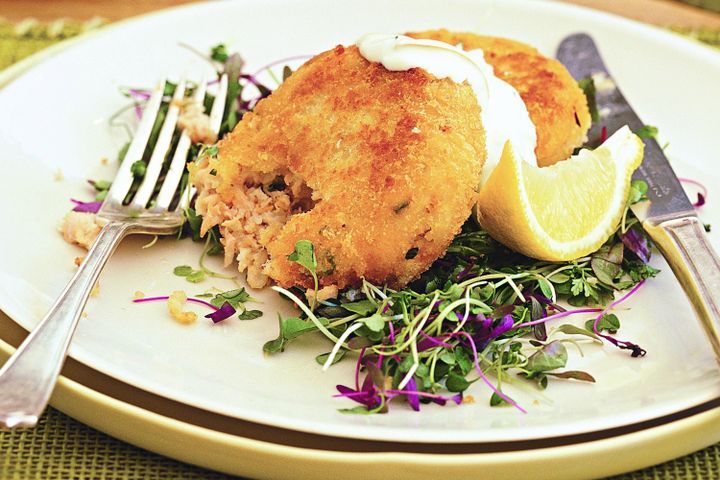 Cooking Fish Double-salmon fishcakes with preserved-lemon mayo