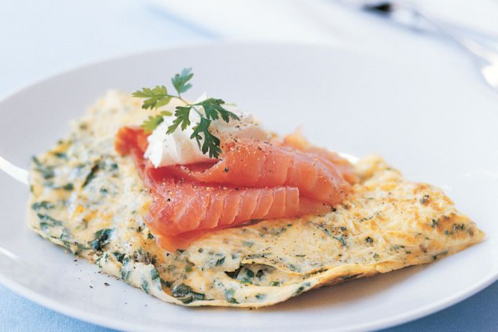 Cooking Fish Fines herbes and gruyere omelette with smoked salmon