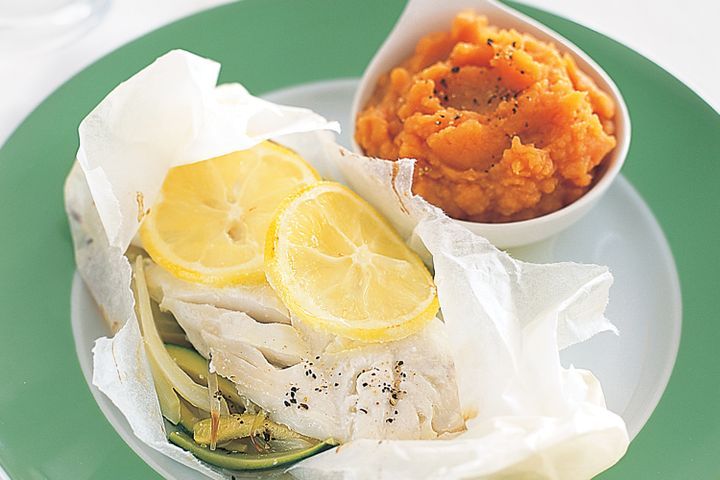 Cooking Fish Fish parcels with spiced sweet potato mash