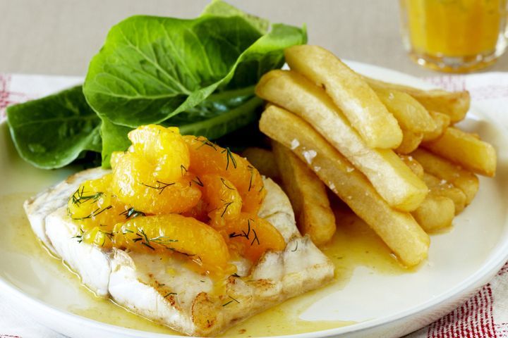 Готовим Fish Fish with mandarin and dill sauce