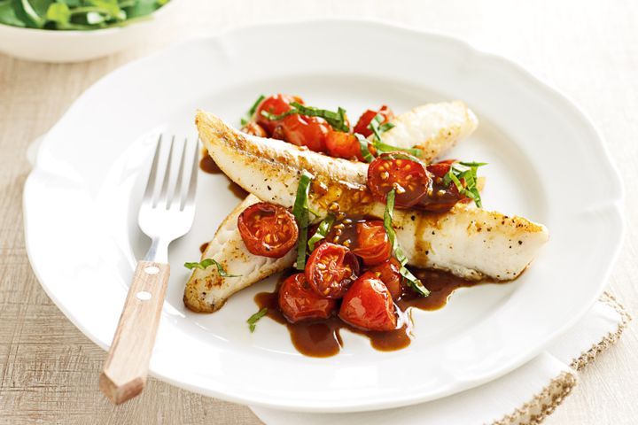 Cooking Fish Flathead with cherry tomato sauce