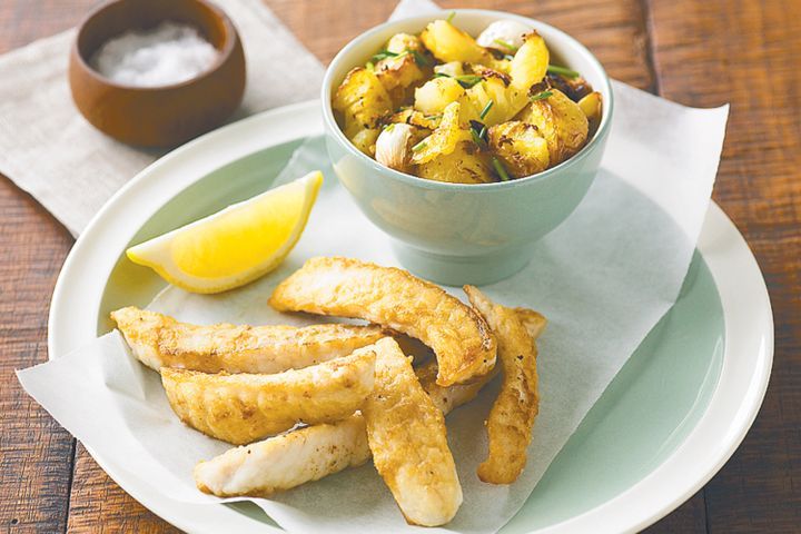 Cooking Fish Flathead with crispy potatoes