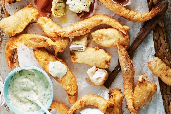 Cooking Fish Fritto misto with dragoncello mayonnaise