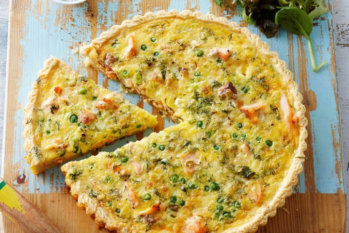 Cooking Fish Gluten free salmon and spring pea quiche