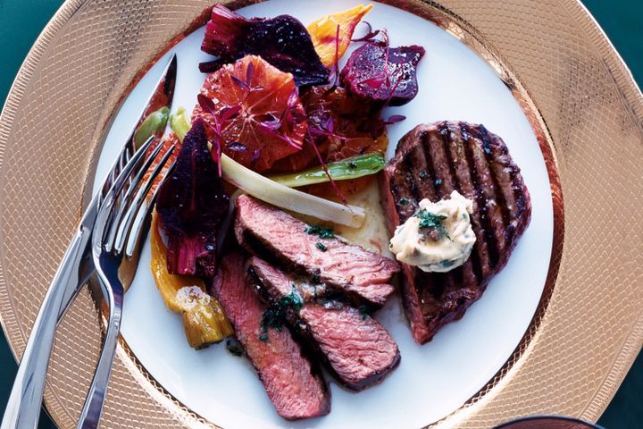 Cooking Fish Grilled Angus beef with beetroot and blood orange salad