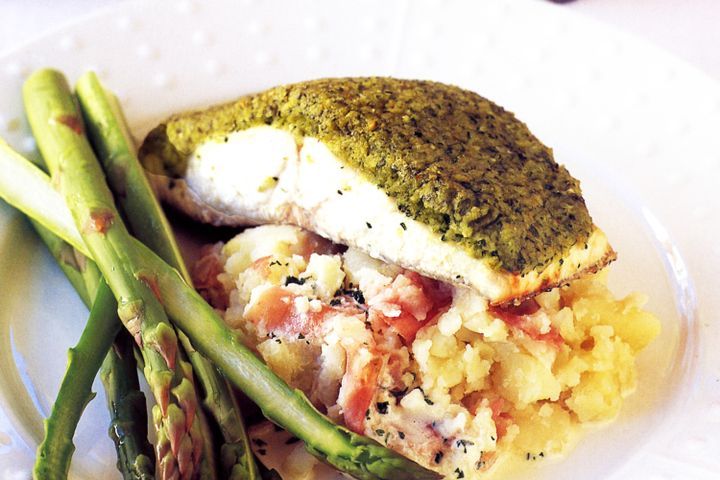 Cooking Fish Grilled blue-eye with olive gremolata and crushed olive oil potatoes