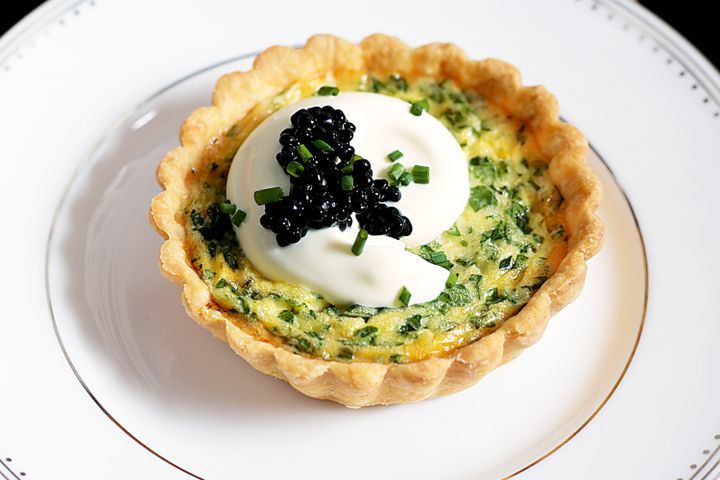 Cooking Fish Herb and creme fraiche tarts with caviar