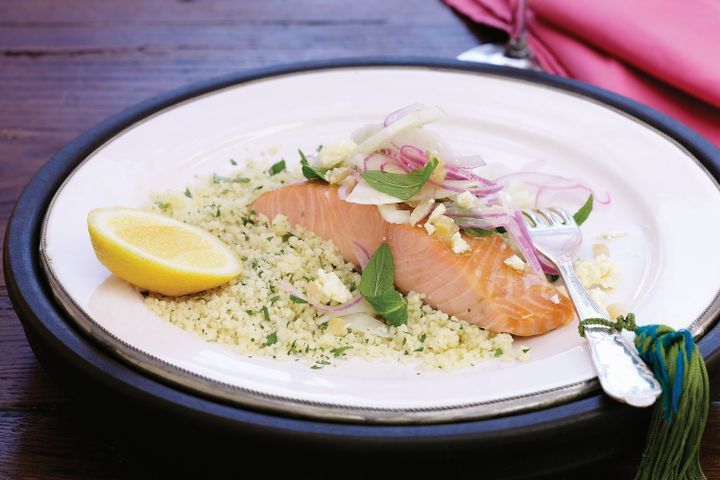 Cooking Fish Hot-smoked salmon with fennel, mint & feta salad