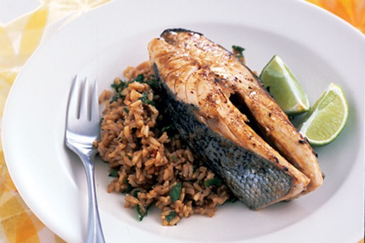 Cooking Fish Kaffir lime and chilli pilaf with blue-eye trevalla