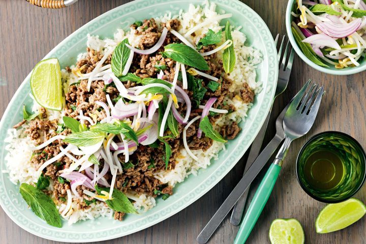 Cooking Fish Lemongrass and chilli larb with mint salad