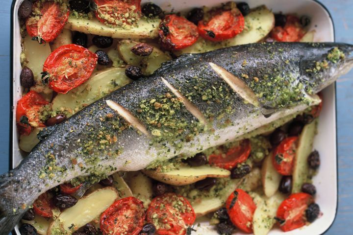 Готовим Fish Mediterranean fish with olives and tomatoes