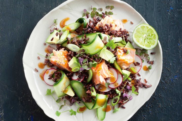 Cooking Fish Miso-glazed salmon with black rice salad