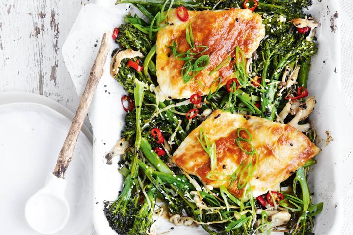 Cooking Fish Miso butter snapper with broccolini