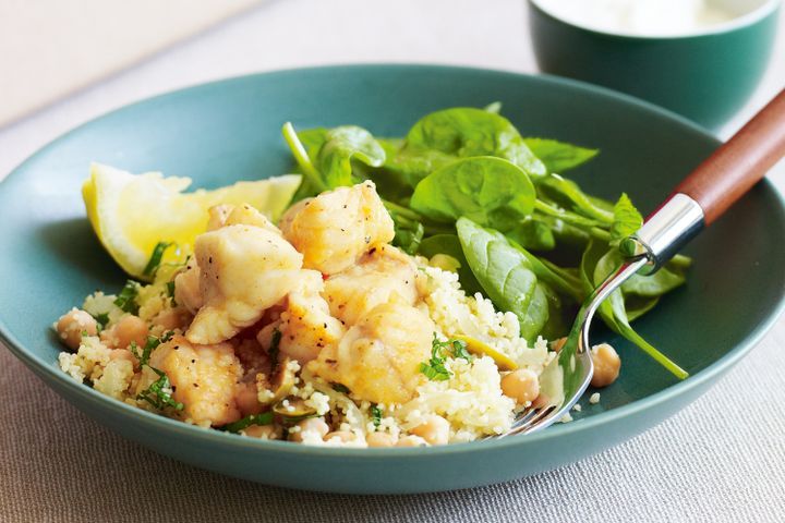 Cooking Fish Moroccan-style fish with couscous, chickpeas & green olives