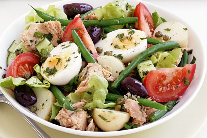 Cooking Fish Nicoise-style salad with caper dressing