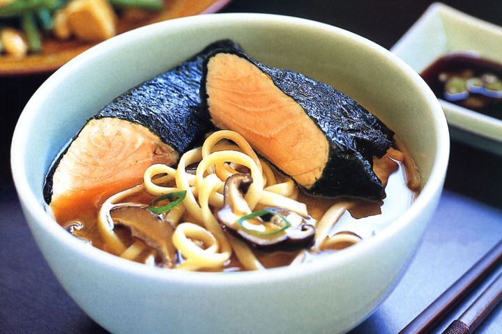 Cooking Fish Nori-wrapped salmon in miso broth