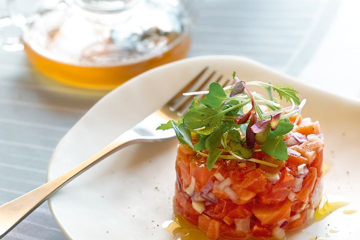 Cooking Fish Ocean trout tartare with tomato tea