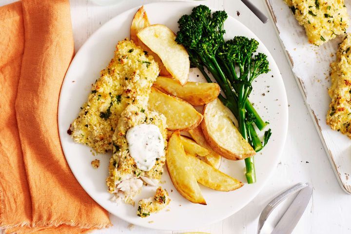 Cooking Fish Oven baked fish and chips with tartare sauce