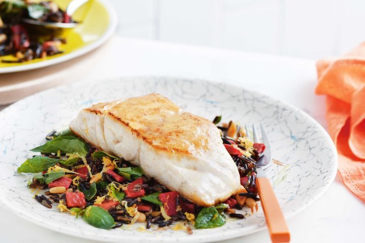 Cooking Fish Pan-fried blue-eye with wild rice salad