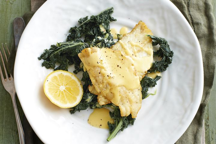 Cooking Fish Pan-fried whiting fillets with garlic kale