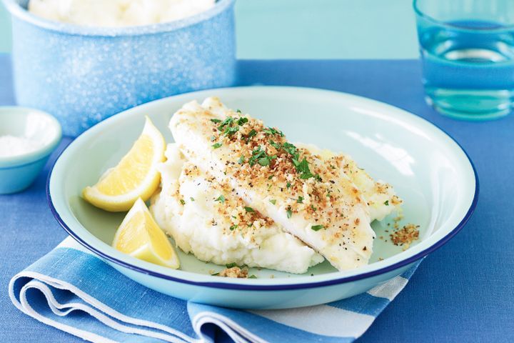 Cooking Fish Parsley-crumbed fish with lemon-garlic mash