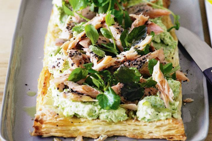 Cooking Fish Pea and smoked trout tart