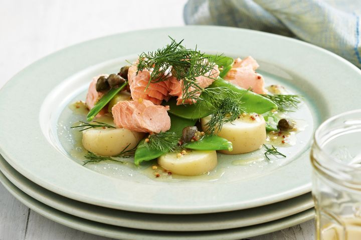 Cooking Fish Poached ocean trout and snow pea salad