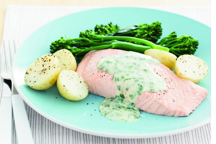 Cooking Fish Poached salmon with lemon parsley sauce