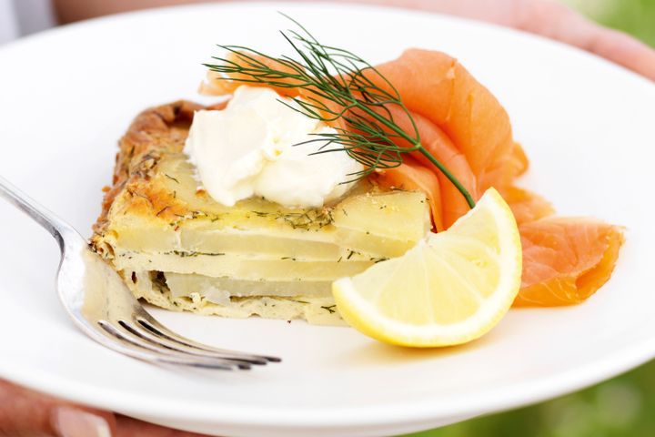 Cooking Fish Potato & dill frittata with sour cream & smoked salmon