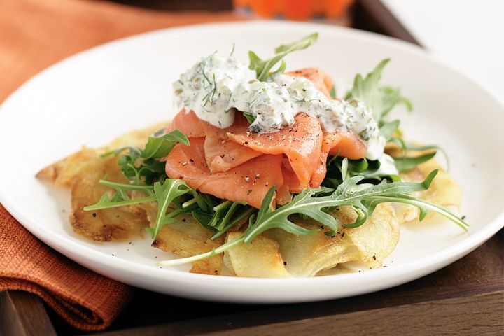 Cooking Fish Potato rosti with smoked trout