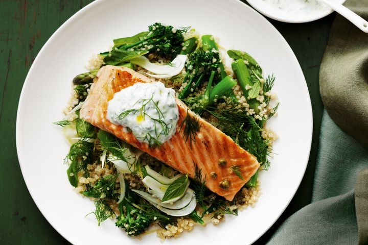 Cooking Fish Quinoa salad with salmon
