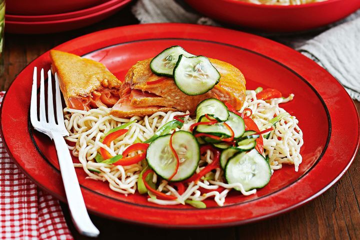 Cooking Fish Red-curry salmon with sesame noodles
