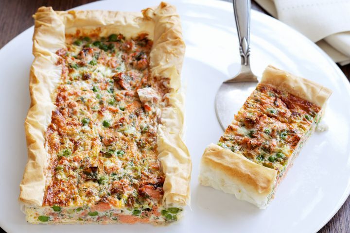 Cooking Fish Reduced-fat salmon and pea quiche