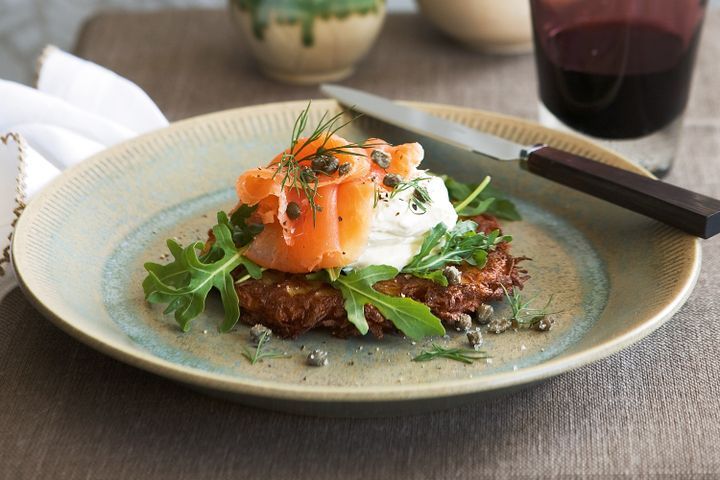 Cooking Fish Rosti with horseradish cream and smoked salmon