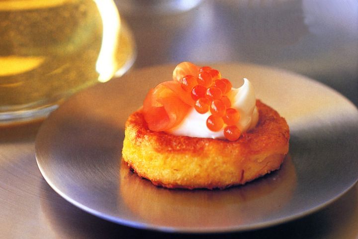Cooking Fish Saffron-french toast with smoked salmon and salmon Roe