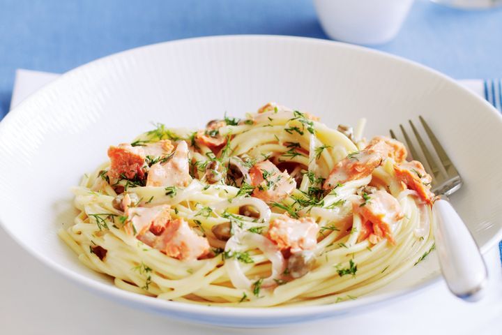 Cooking Fish Salmon, dill and caper pasta