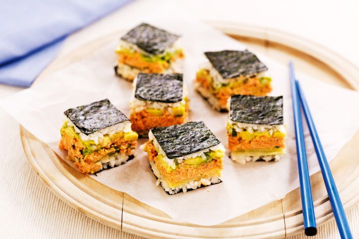 Cooking Fish Salmon and avocado sushi slice