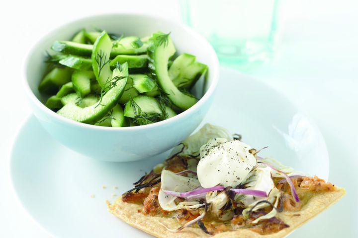 Cooking Fish Salmon and fennel tart with cucumber salad