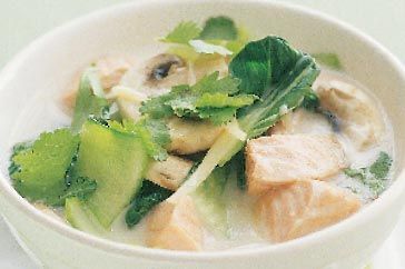 Cooking Fish Salmon & coconut cream noodle soup