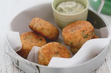 Cooking Fish Salmon patties with lemon and herb mayonnaise
