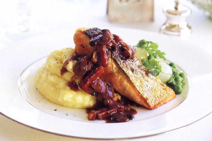 Cooking Fish Salmon with red wine sauce