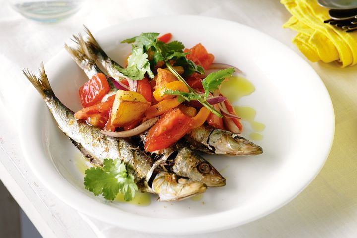 Cooking Fish Salt-grilled sardines with portuguese salad